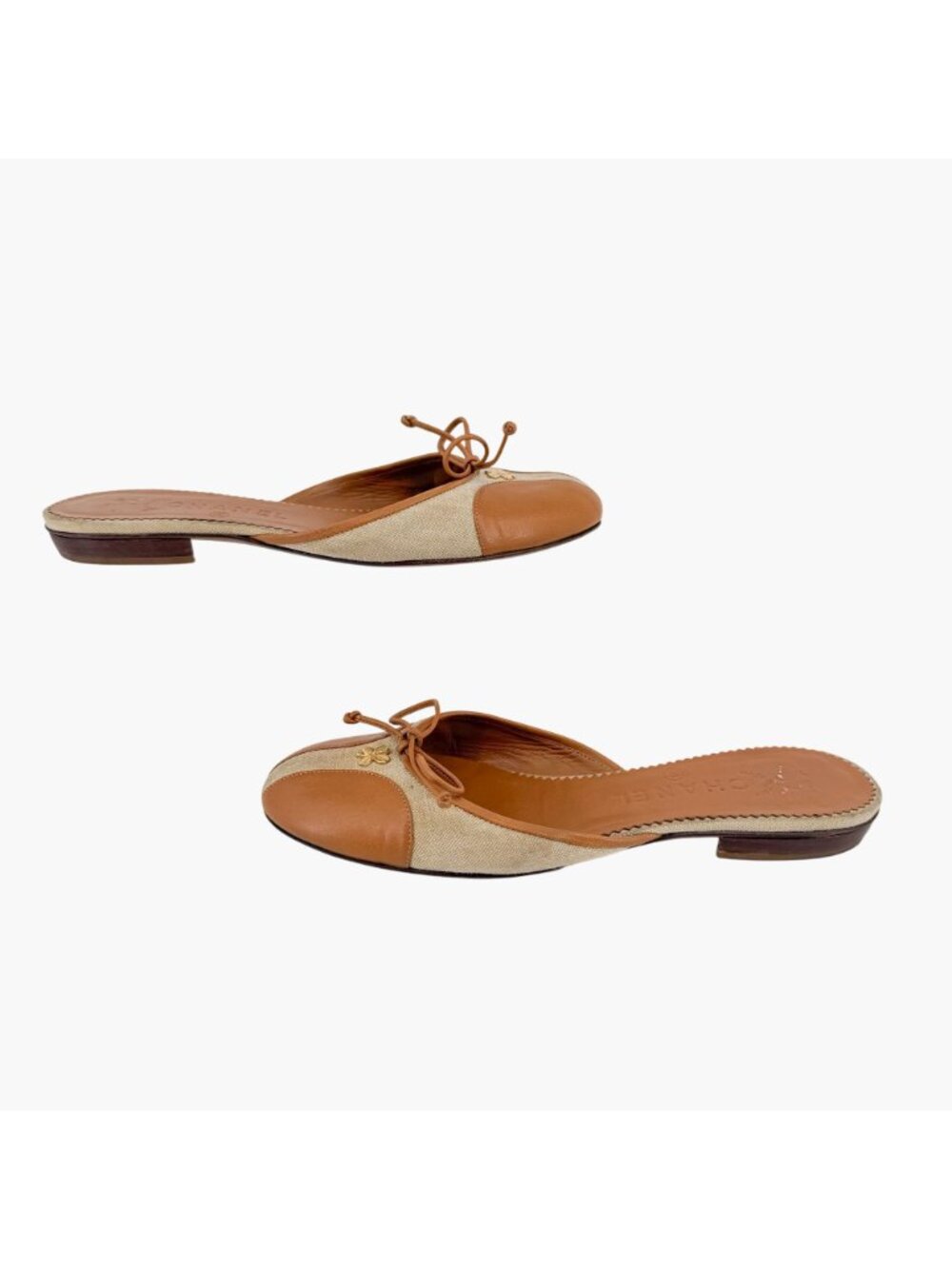 Chanel Vintage CC Clover Mule Flats Brown Beige Size 38.5 US 7.5-8 Ballet - Picture 7 of 15